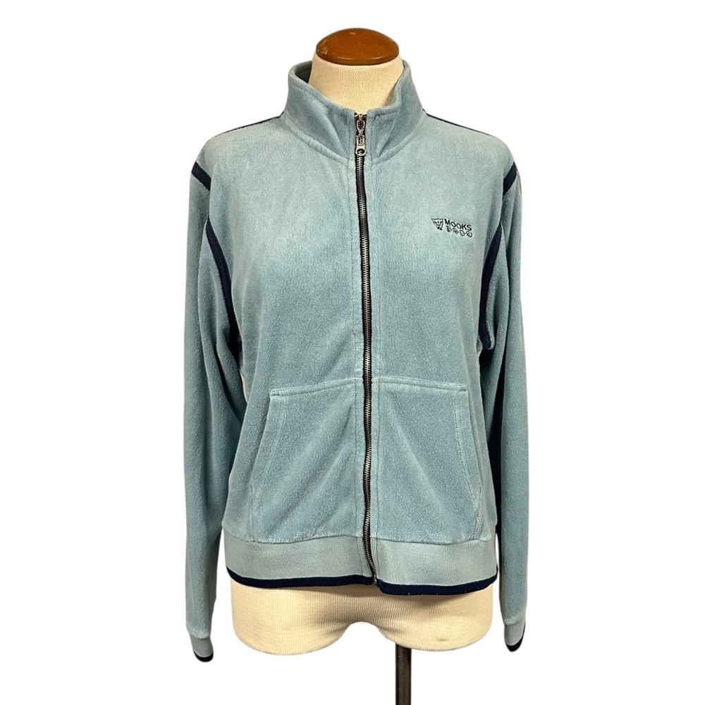 Mooks Blue Fleece Track Jacket Y2K 2000 Vintage Sporty Athletic Street Style